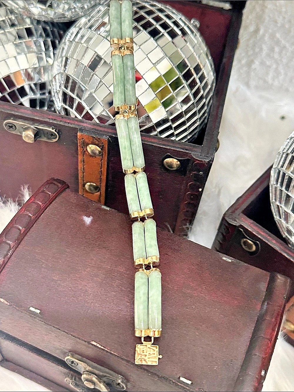 Jade-Tone Beaded Necklace in Green & 14k Gold
